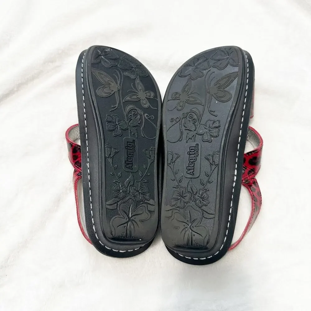 Alegria red snow leopard sandals open toe Velcro silver embellished size 37